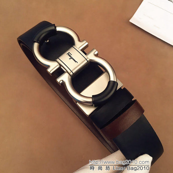 Ferragamo菲拉格慕 雙面進口頭層牛皮軟平紋 精鋼扣 復古風格 男士皮帶  xfp1176
